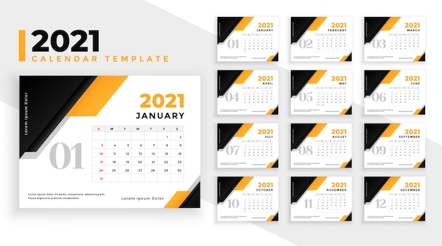 Design moderno do calendário de ano novo de 2021 em estilo geométrico