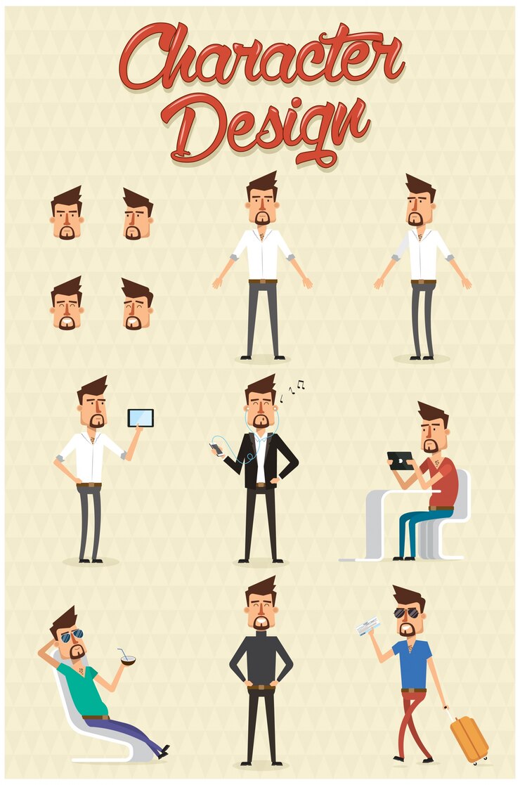 Vetor grátis design os homens de caracteres em muitas poses