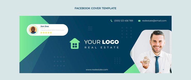 Vetor grátis design plano abstrato geométrico imobiliário capa do facebook