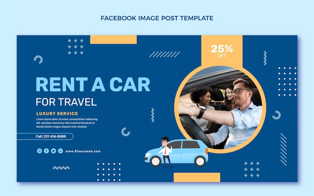 Design plano alugar um modelo de postagem de facebook de carro