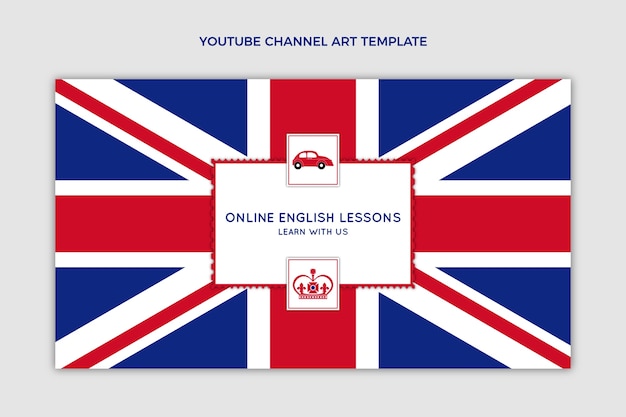 Vetor grátis design plano aulas de inglês arte do canal do youtube