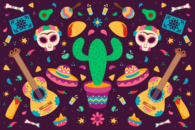 Design plano colorido fundo mexicano
