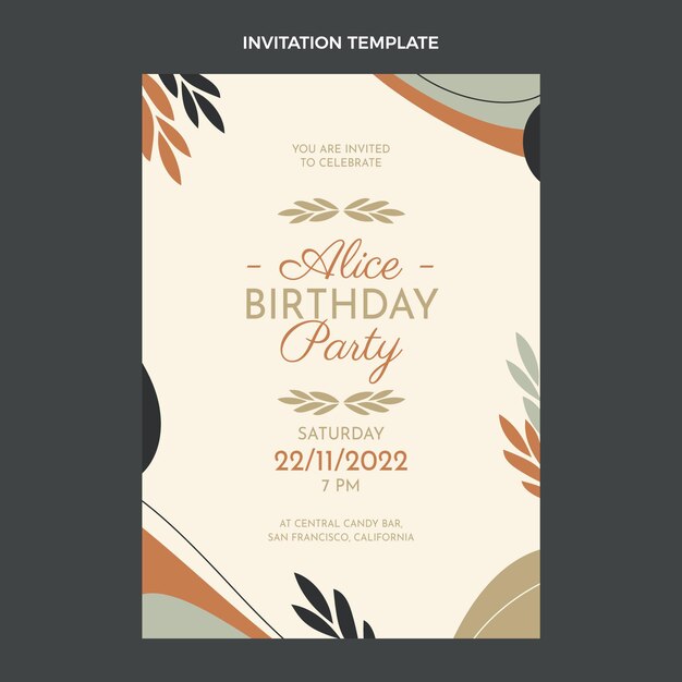 Design plano convite mínimo de aniversário