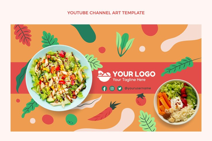 Vetor grátis design plano da arte do canal de comida do youtube