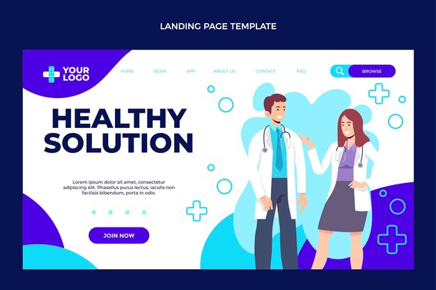 Design plano da página de destino médica