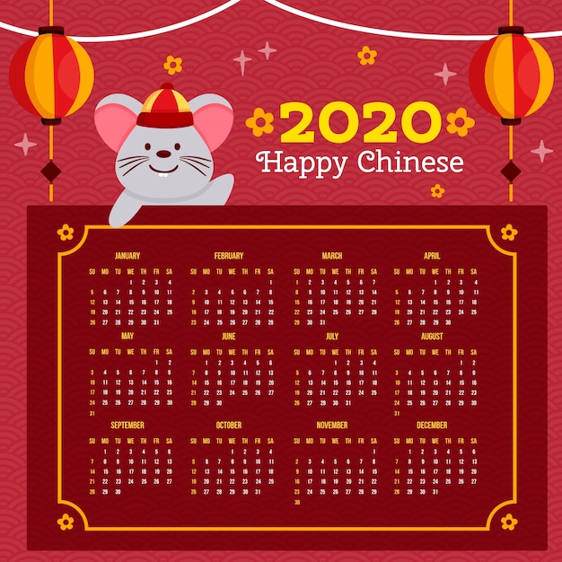 Vetor grátis design plano de ano novo chinês calendário