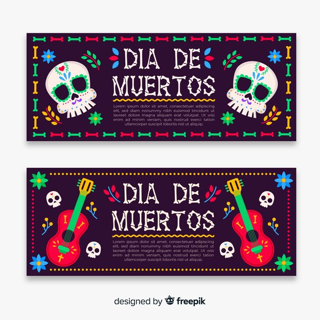 Design plano de banners de dia de muertos