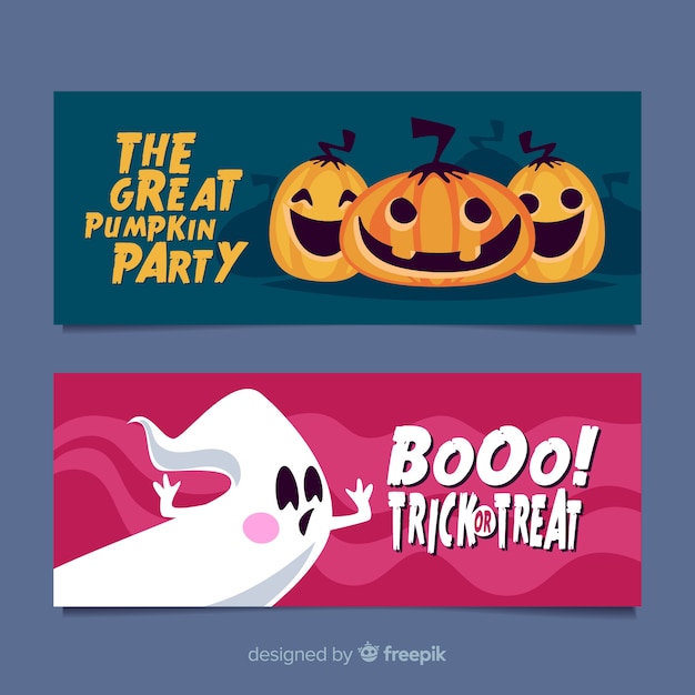 Vetor grátis design plano de banners de halloween