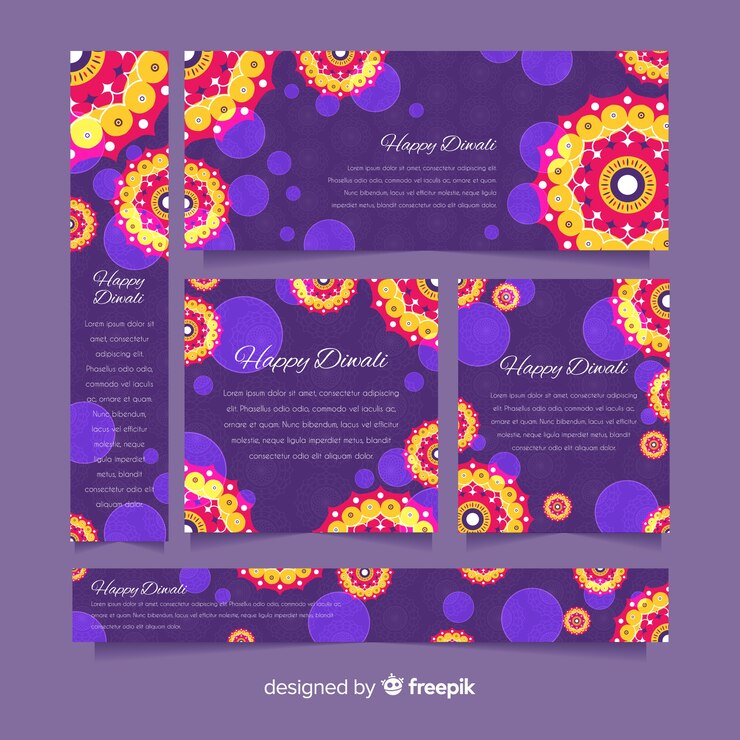 Vetor grátis design plano de banners web de diwali