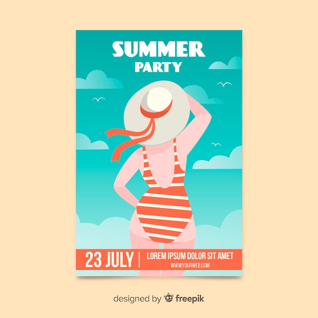 Vetor grátis design plano de cartaz de festa de verão