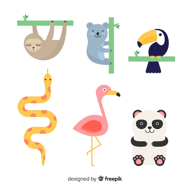 Vetor grátis design plano de coleção animal tropical