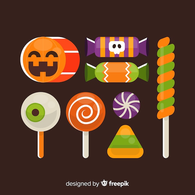 Vetor grátis design plano de coleção de doces de halloween