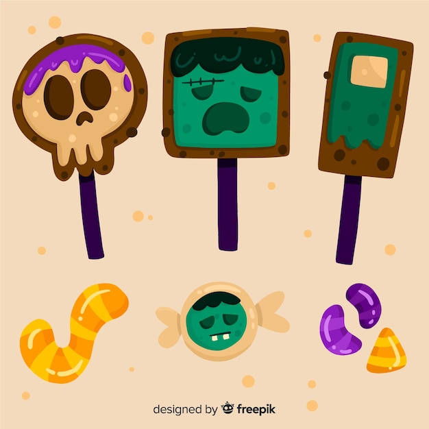 Vetor grátis design plano de coleção de doces de halloween