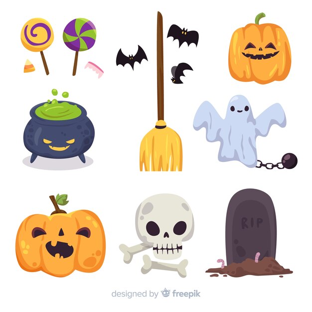 Design plano de coleção de elementos de Halloween