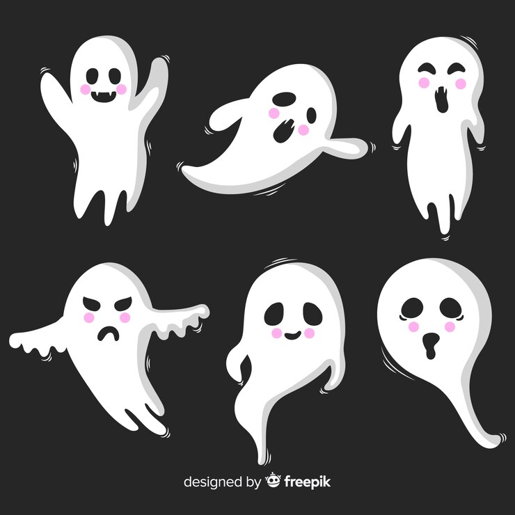 Vetor grátis design plano de coleção de fantasma de halloween