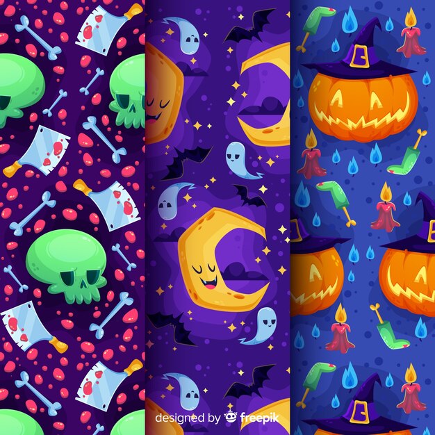 Design plano de coleção de padrão de halloween