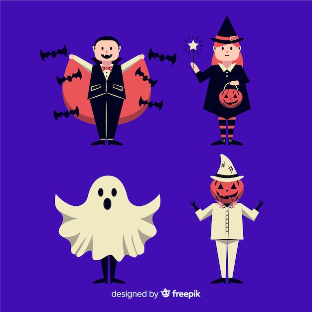 Design plano de coleção de personagens de halloween