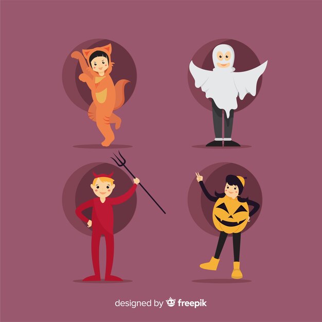 Vetor grátis design plano de coleção de trajes de criança de halloween