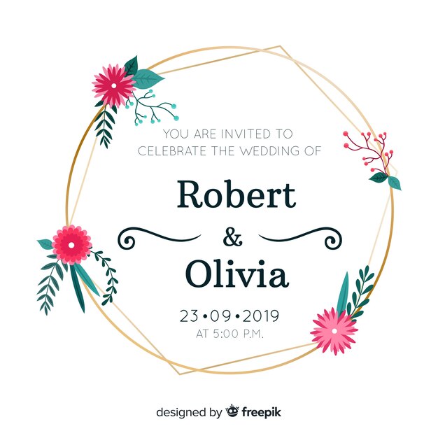 Design plano de convite de casamento moldura floral