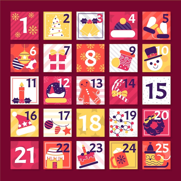 Vetor grátis design plano de férias de inverno cartaz calendário