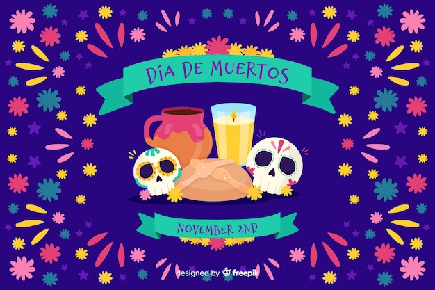 Vetor grátis design plano de fundo de dia de muertos