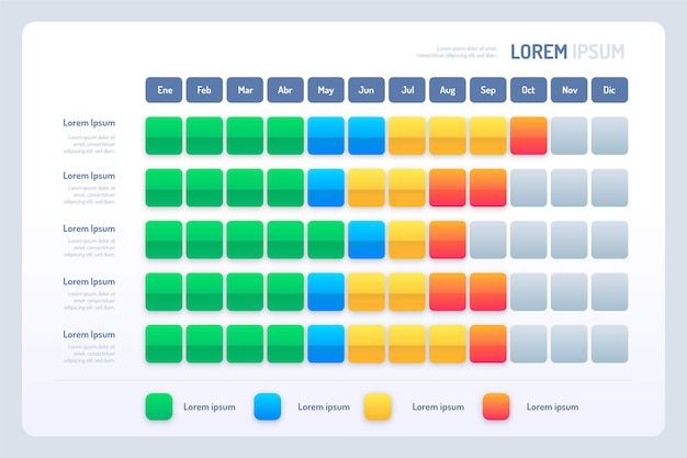 Vetor grátis design plano de gráfico gradiente de gantt