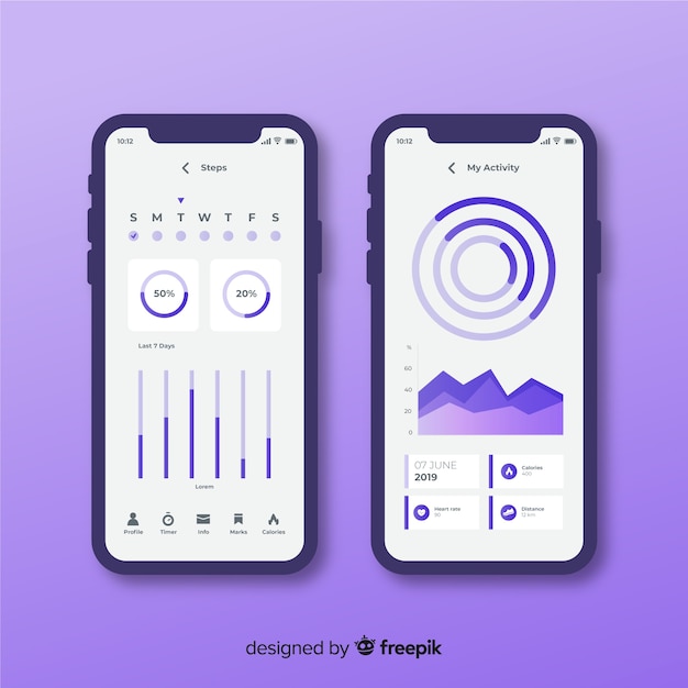 Vetor grátis design plano de infográfico de app móvel de aptidão