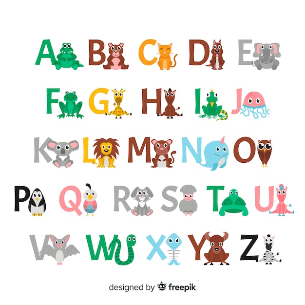 Design plano de letras animais