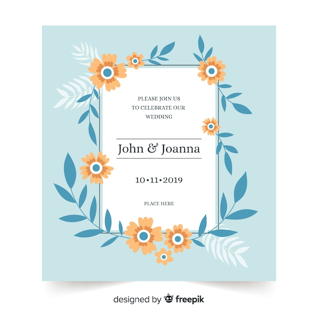 Design plano de modelo de convite de casamento floral