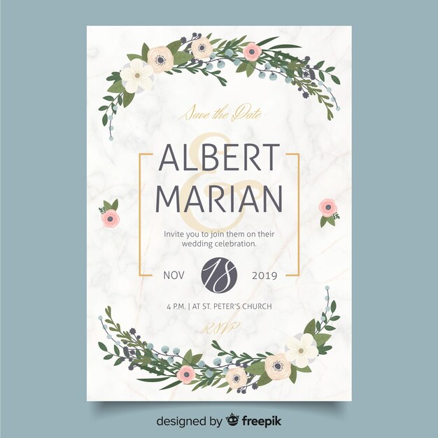 Design plano de modelo de convite de casamento