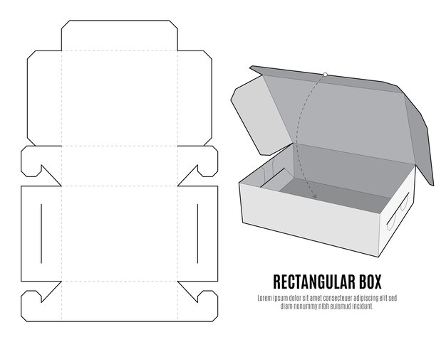 Design plano de modelo de corte e vinco de caixa