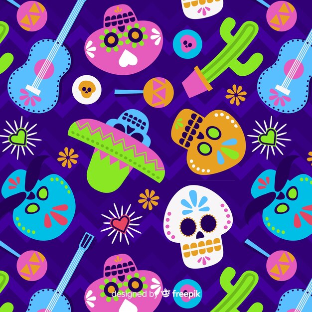 Design plano de padrão de dia de muertos