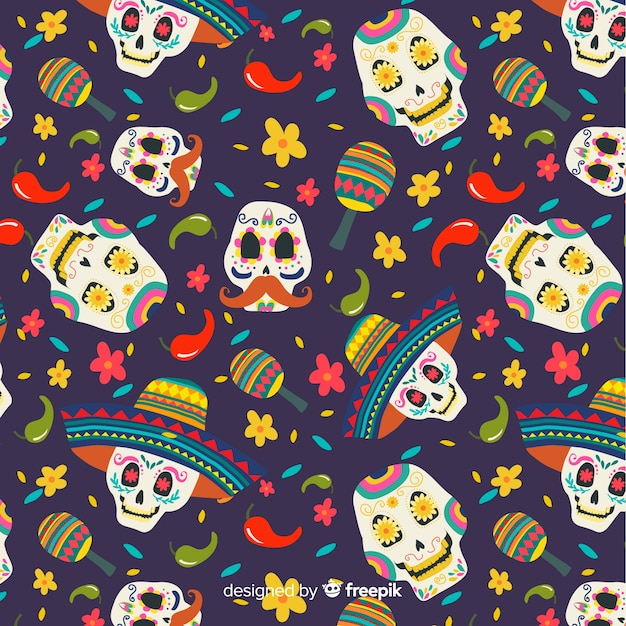 Design plano de padrão de dia de muertos