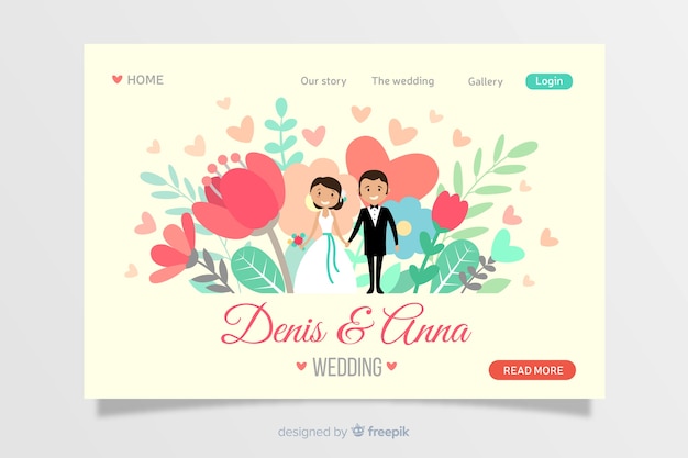 Vetor grátis design plano de página de destino de casamento