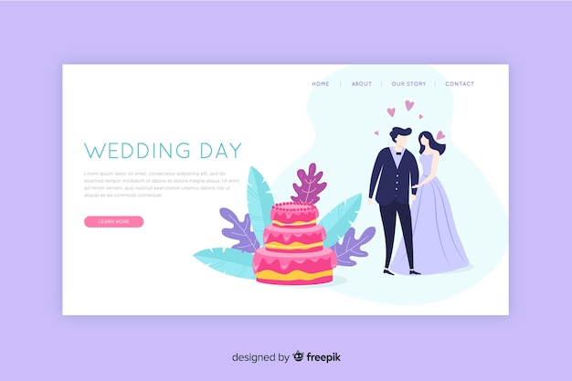 Vetor grátis design plano de página de destino de casamento