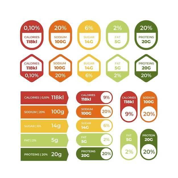 Vetor grátis design plano de rótulo de nutrição de alimentos