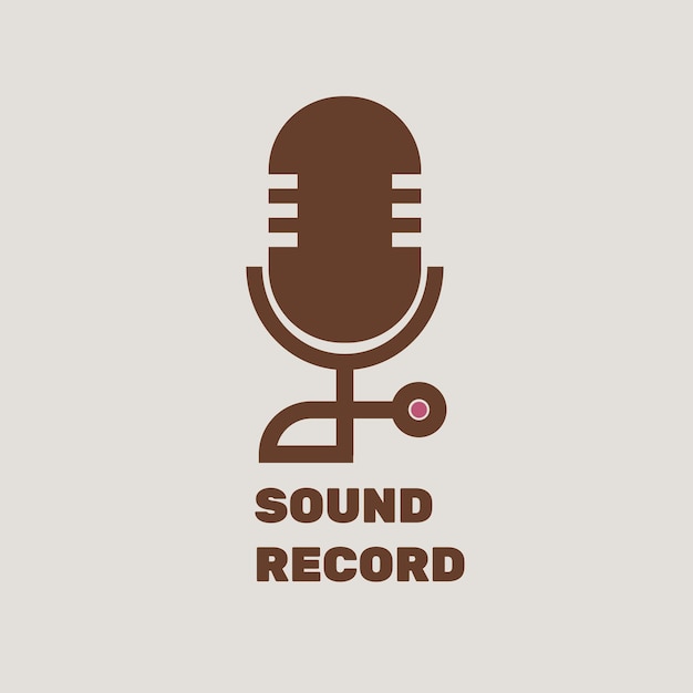 Vetor grátis design plano de vetor de logotipo de microfone editável com texto de gravação de som