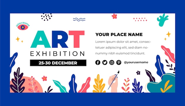 Vetor grátis design plano deixa banner de venda de exposição de arte