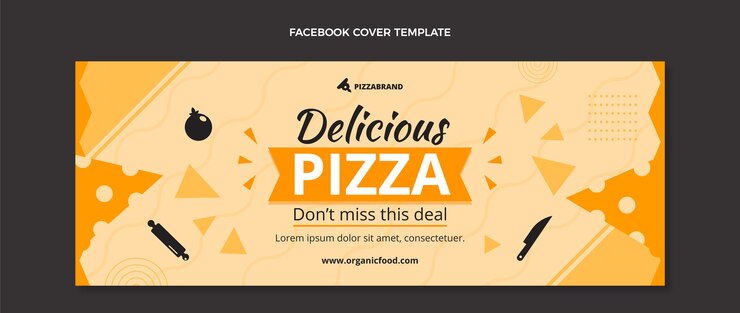 Vetor grátis design plano deliciosa pizza capa do facebook