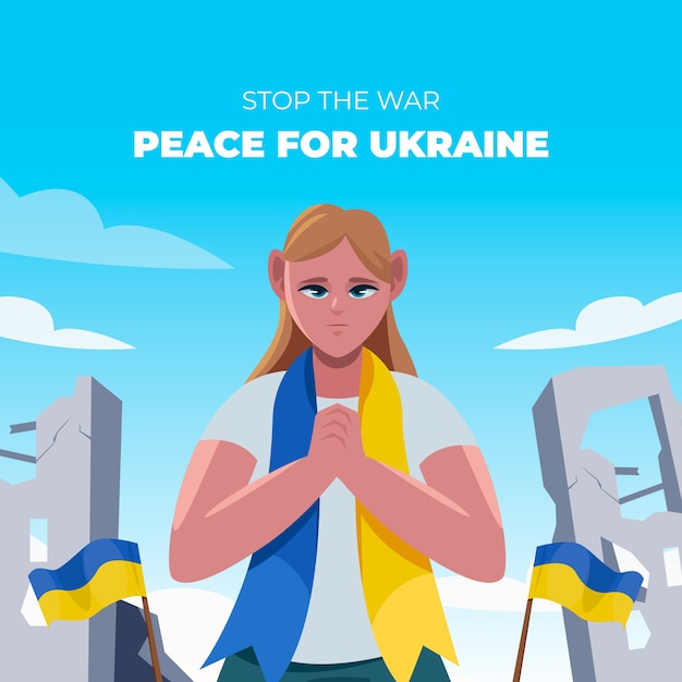 Design plano desenhado à mão orar pela ilustração da ucrânia