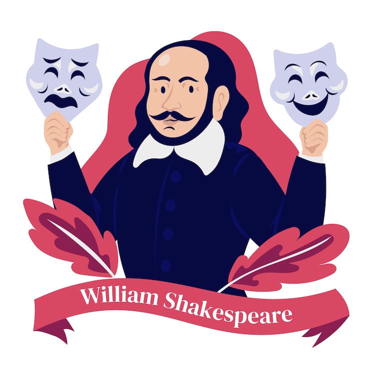 Vetor grátis design plano desenhado à mão shakespeare