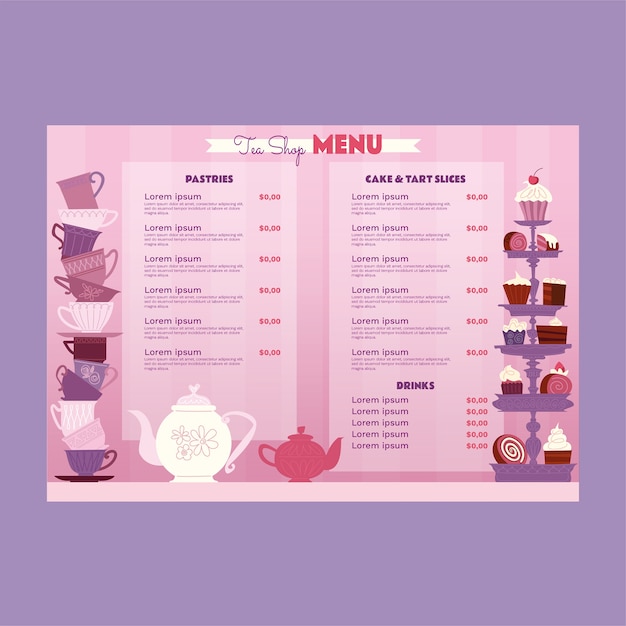 Vetor grátis design plano design colorido do menu de comida