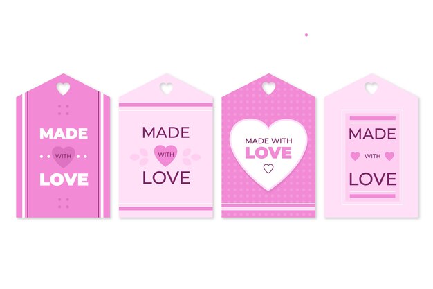 Design plano feito com coleção de etiquetas de amor