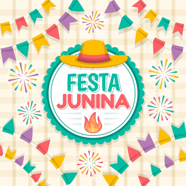 Vetor grátis design plano festa junina comemorando ilustração