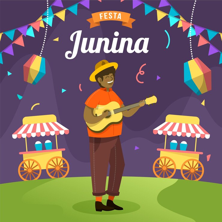 Vetor grátis design plano festa junina homem tocando guitarra