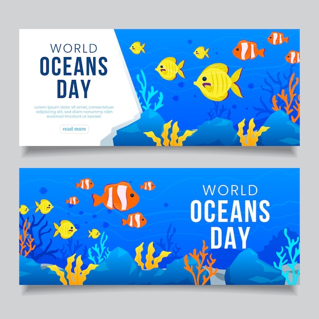 Design plano mundo oceanos dia banner horizontal