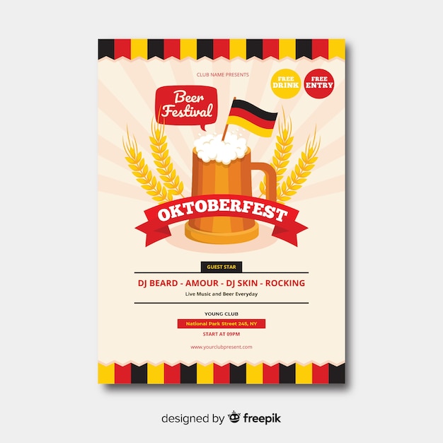 Vetor grátis design plano oktoberfest cartaz templa