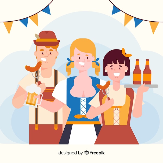 Vetor grátis design plano pessoas celebrando oktoberfest