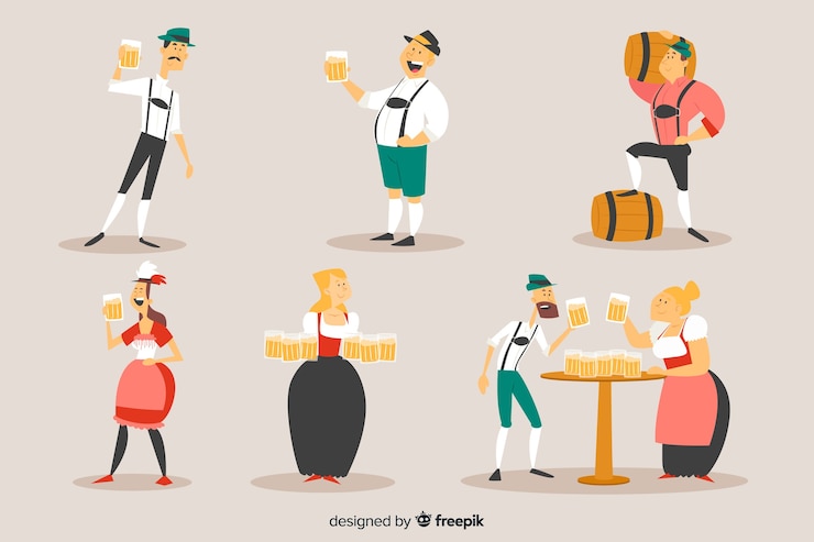 Vetor grátis design plano pessoas celebrando oktoberfest