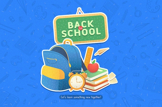 Vetor grátis design plano volta para o fundo da escola com mochila